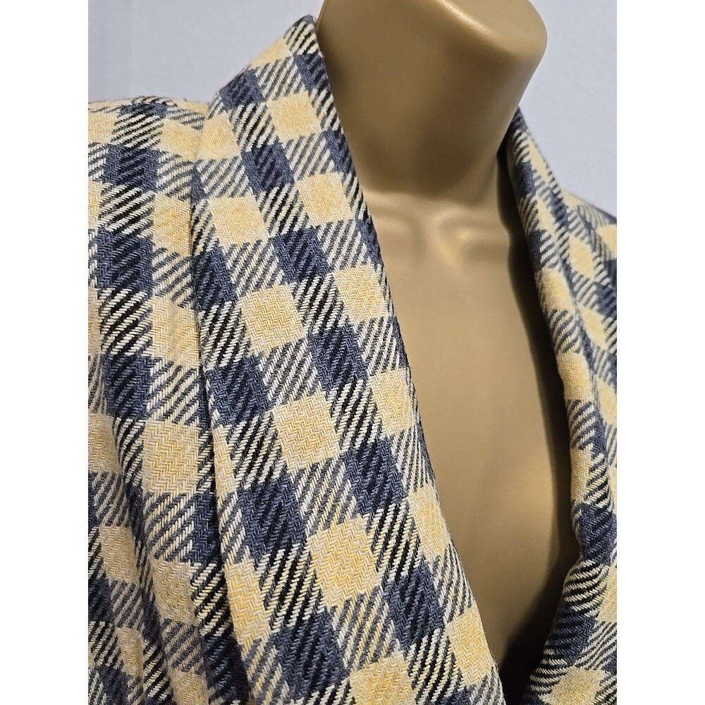 Vtg Plaid Wool Blend Short Blazer 10 Gray Yellow Classic Academia Preppy Classic